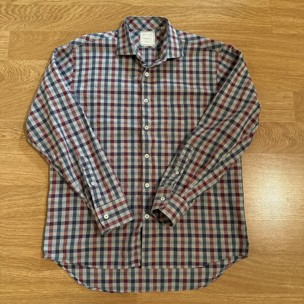 Billy Reid Standard Cut Shirt Men's Large Multicolor Plaid‎ Long Sleeve Preppy